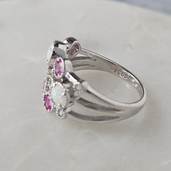 Opal and Pink Swarovski crystal  bauble ring, 925 Sterling Silver Charmed Aroma - Picture 5 of 7